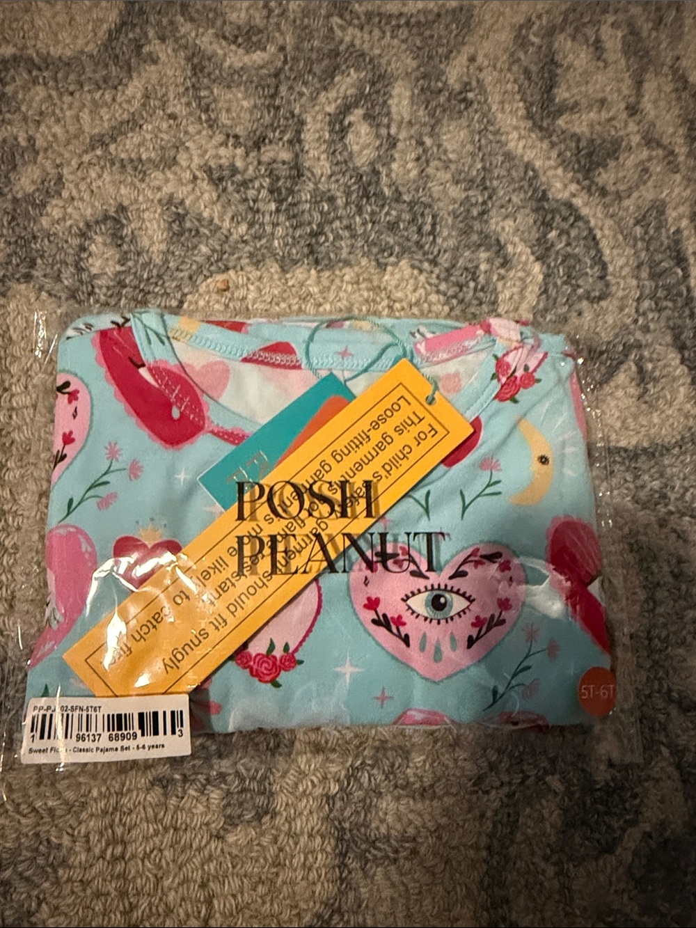 Posh Peanut Mint Pajama Set with Pink and Red Heart Motif
